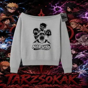 Naruto Uzumaki Premium Anime Kadın Kayık Yaka Sweatshirt Beyaz