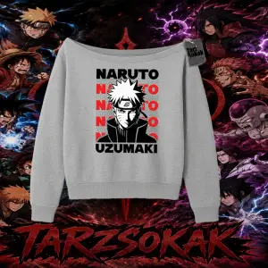 Naruto Uzumaki Premium Anime Kadın Kayık Yaka Sweatshirt Beyaz