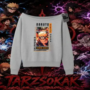 Naruto Uzumaki Premium Anime Kadın Kayık Yaka Sweatshirt Beyaz