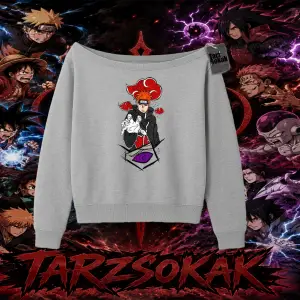 Naruto Uzumaki Premium Anime Kadın Kayık Yaka Sweatshirt Beyaz