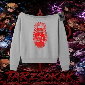 Naruto Uzumaki Premium Anime Kadın Kayık Yaka Sweatshirt Beyaz