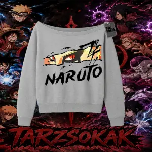 Naruto Uzumaki Premium Anime Kadın Kayık Yaka Sweatshirt Beyaz