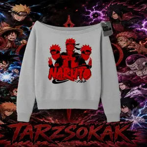 Naruto Uzumaki Premium Anime Kadın Kayık Yaka Sweatshirt Beyaz