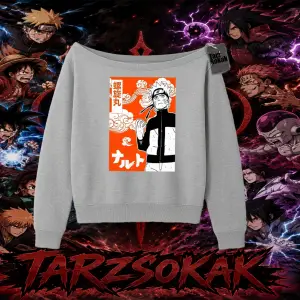 Naruto Uzumaki Premium Anime Kadın Kayık Yaka Sweatshirt Beyaz