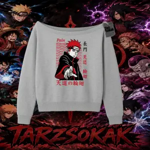 Naruto Uzumaki Premium Anime Kadın Kayık Yaka Sweatshirt Beyaz