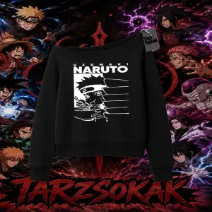 Naruto Uzumaki Premium Anime Kadın Kayık Yaka Sweatshirt Beyaz