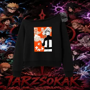 Naruto Uzumaki Premium Anime Kadın Kayık Yaka Sweatshirt Beyaz
