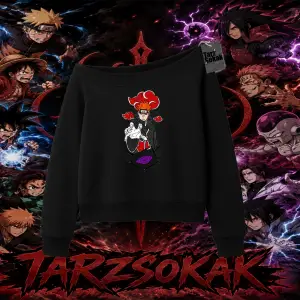 Naruto Uzumaki Premium Anime Kadın Kayık Yaka Sweatshirt Beyaz
