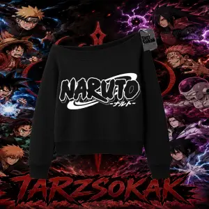 Naruto Uzumaki Premium Anime Kadın Kayık Yaka Sweatshirt Beyaz