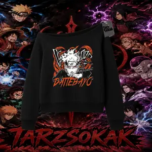 Naruto Uzumaki Premium Anime Kadın Kayık Yaka Sweatshirt Beyaz