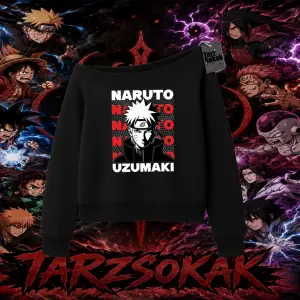 Naruto Uzumaki Premium Anime Kadın Kayık Yaka Sweatshirt Beyaz