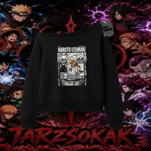Naruto Uzumaki Premium Anime Kadın Kayık Yaka Sweatshirt Beyaz