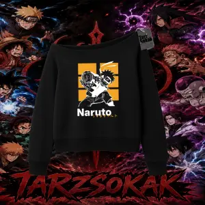 Naruto Uzumaki Premium Anime Kadın Kayık Yaka Sweatshirt Beyaz