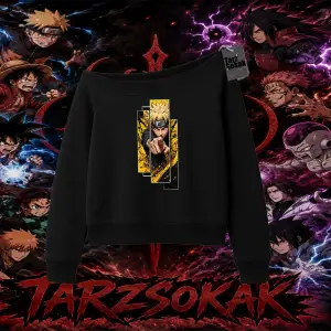 Naruto Uzumaki Premium Anime Kadın Kayık Yaka Sweatshirt Beyaz