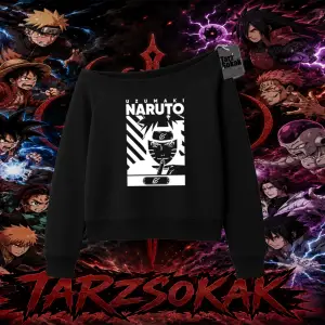 Naruto Uzumaki Premium Anime Kadın Kayık Yaka Sweatshirt Beyaz