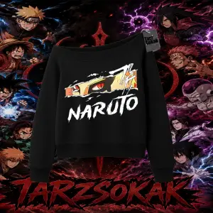 Naruto Uzumaki Premium Anime Kadın Kayık Yaka Sweatshirt Beyaz