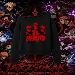 Naruto Uzumaki Premium Anime Kadın Kayık Yaka Sweatshirt Beyaz
