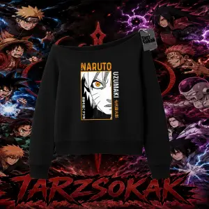 Naruto Uzumaki Premium Anime Kadın Kayık Yaka Sweatshirt Beyaz