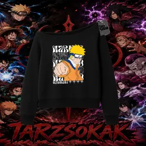 Naruto Uzumaki Premium Anime Kadın Kayık Yaka Sweatshirt Beyaz