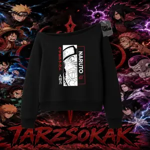 Naruto Uzumaki Premium Anime Kadın Kayık Yaka Sweatshirt Beyaz