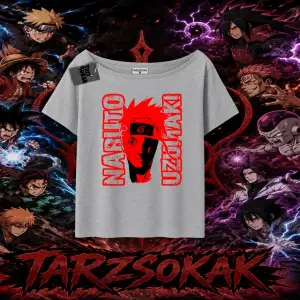 Naruto Uzumaki Premium Anime Kadın Kayık Yaka Tişört Beyaz