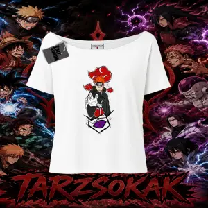 Naruto Uzumaki Premium Anime Kadın Kayık Yaka Tişört Beyaz