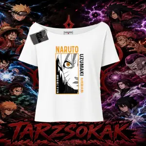 Naruto Uzumaki Premium Anime Kadın Kayık Yaka Tişört Beyaz