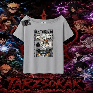 Naruto Uzumaki Premium Anime Kadın Kayık Yaka Tişört Beyaz