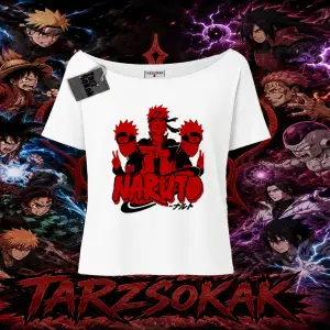 Naruto Uzumaki Premium Anime Kadın Kayık Yaka Tişört Beyaz