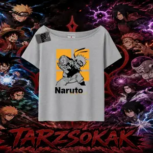 Naruto Uzumaki Premium Anime Kadın Kayık Yaka Tişört Beyaz