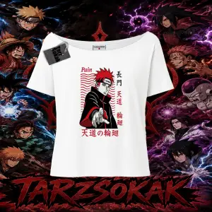 Naruto Uzumaki Premium Anime Kadın Kayık Yaka Tişört Beyaz