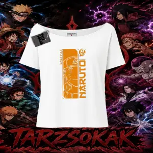 Naruto Uzumaki Premium Anime Kadın Kayık Yaka Tişört Beyaz