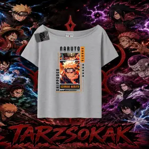 Naruto Uzumaki Premium Anime Kadın Kayık Yaka Tişört Beyaz