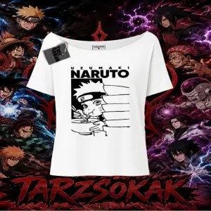 Naruto Uzumaki Premium Anime Kadın Kayık Yaka Tişört Beyaz