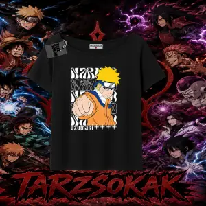 Naruto Uzumaki Premium Anime Kadın Kayık Yaka Tişört Beyaz