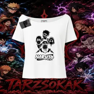 Naruto Uzumaki Premium Anime Kadın Kayık Yaka Tişört Beyaz