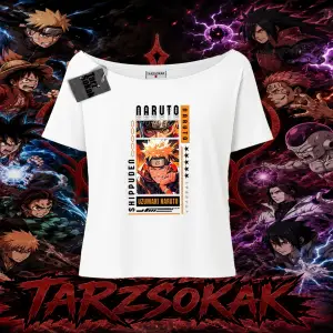 Naruto Uzumaki Premium Anime Kadın Kayık Yaka Tişört Beyaz