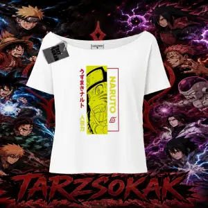 Naruto Uzumaki Premium Anime Kadın Kayık Yaka Tişört Beyaz