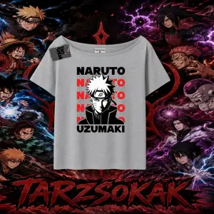 Naruto Uzumaki Premium Anime Kadın Kayık Yaka Tişört Beyaz