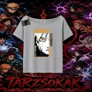 Naruto Uzumaki Premium Anime Kadın Kayık Yaka Tişört Beyaz