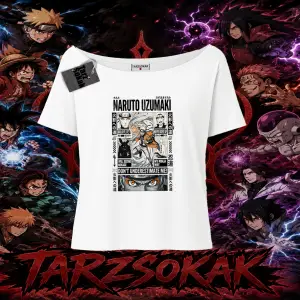 Naruto Uzumaki Premium Anime Kadın Kayık Yaka Tişört Beyaz