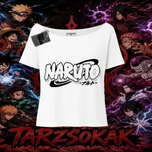 Naruto Uzumaki Premium Anime Kadın Kayık Yaka Tişört Beyaz