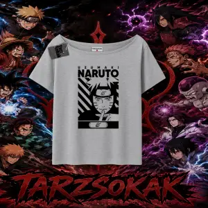 Naruto Uzumaki Premium Anime Kadın Kayık Yaka Tişört Beyaz