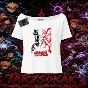 Naruto Uzumaki Premium Anime Kadın Kayık Yaka Tişört Beyaz