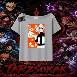 Naruto Uzumaki Premium Anime Kadın Kayık Yaka Tişört Beyaz