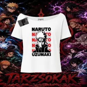 Naruto Uzumaki Premium Anime Kadın Kayık Yaka Tişört Beyaz