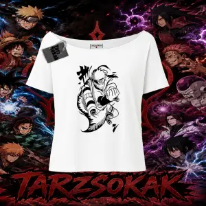 Naruto Uzumaki Premium Anime Kadın Kayık Yaka Tişört Beyaz