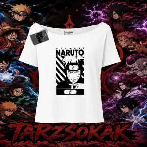 Naruto Uzumaki Premium Anime Kadın Kayık Yaka Tişört Beyaz