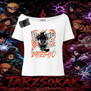 Naruto Uzumaki Premium Anime Kadın Kayık Yaka Tişört Beyaz