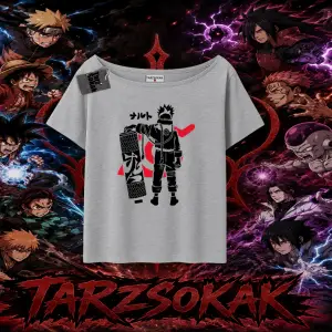 Naruto Uzumaki Premium Anime Kadın Kayık Yaka Tişört Beyaz